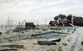 Job Nixon (1891-1938)pencil and watercolour,'Slaughden, near Aldeburgh' (?),signed,10.75 x 18.25in