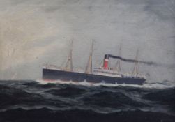 Irish Schooloil on canvas,Ocean liner at sea,inscribed 'Cork' and indistinctly dated,16 x 23in.