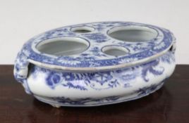 An unusual Chinese export blue and white oval desk stand, first half 18th century, with four