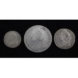 George II silver coinage- a 1745 Lima halfcrown, 1745 Lima shilling and a 1757 sixpence