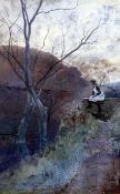 Hubert Coop (1872-1953)watercolour,Shepherd girl beside a river,signed and dated 1894,20 x 13in.