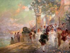 Jacquesoil on canvas,Wedding party on a Venetian terrace,signed and dated '21,21 x 28in.