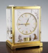 A Jaeger Le Coultre Marina pattern Atmos clock, decorated with an angler in a chinoiserie landscape,