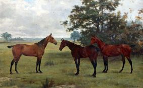 George Goodwin Kilburne (1839-1924)oil on canvas,Portrait of three horses in a field,signed and