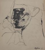 Attributed to Robert Colquhoun (1914-1962)pen and ink,Head study,signed,9.75 x 9in.