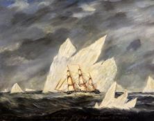 19th century English Schooloil on canvas,HMS Leander in the icebergs, July 29th to August 3rd 1866,