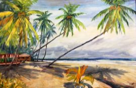 Edwin Hingwan (1932-1976)oil on canvasboard,Beach scene, Trinidad,signed and dated '72,23.5 x 35.