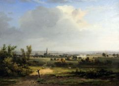 Paul-Emmanuel Peraire (1829-1893)oil on wooden panel,Open landscape,signed and dated '55,9.5 x