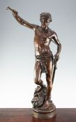 After Marius Jean Antonin Mercie (French, 1843-1916). A large patinated bronze figure of David