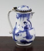 A Chinese export blue and white jug and cover, Kangxi period, painted with figures of the Four