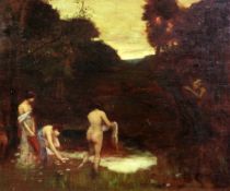 Louis Marie Henri Raoul Prat (b.1879)oil on wooden panel,The Bathers,signed,14.5 x 17.5in.
