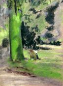 § Ker Xavier Roussel (1867-1944)pastel on paper,'Lecture dans le park',signed,11.25 x 8.5in.
