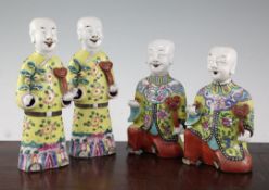 Four Chinese enamelled porcelain figures of the He He Erxian, late 18th / early 19th century, two