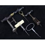 A Victorian bone handled Henshall type direct pull corkscrew, a Victorian rack and pinion corkscrew,