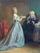 19th century English Schooloil on canvas,Interior with young lady dressing,21 x 17in.