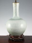 A Chinese celadon crackle-glaze bottle vase, mounted as a lamp, 20th century, with Chinese