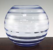 A 1930's Whitefriars ribbed glass bowl, 1930's, with original paper label, 28cm.