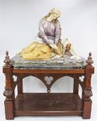 A large German 19th century Ecclesiastical plaster figure of a seated woman mourning beside an