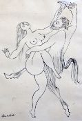 John Melville (1902-1986)pen and ink,Nude dancer with a satyr,signed,14 x 10in.