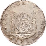Guatemala. 8 Reales, 1755-J (Guatemala). Eliz-3; KM-18. Large J. Ferdinand VI. Pillar type. NGC