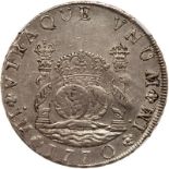 Peru. 8 Reales, 1770-JM (Lima). Eliz-23; KM-64.1. Two Dots. Charles III. Pillar type. NGC graded