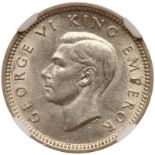 New Zealand. Threepence, 1942. KM-7. George VI. One Dot variety. Very scarce. NGC graded MS-63.