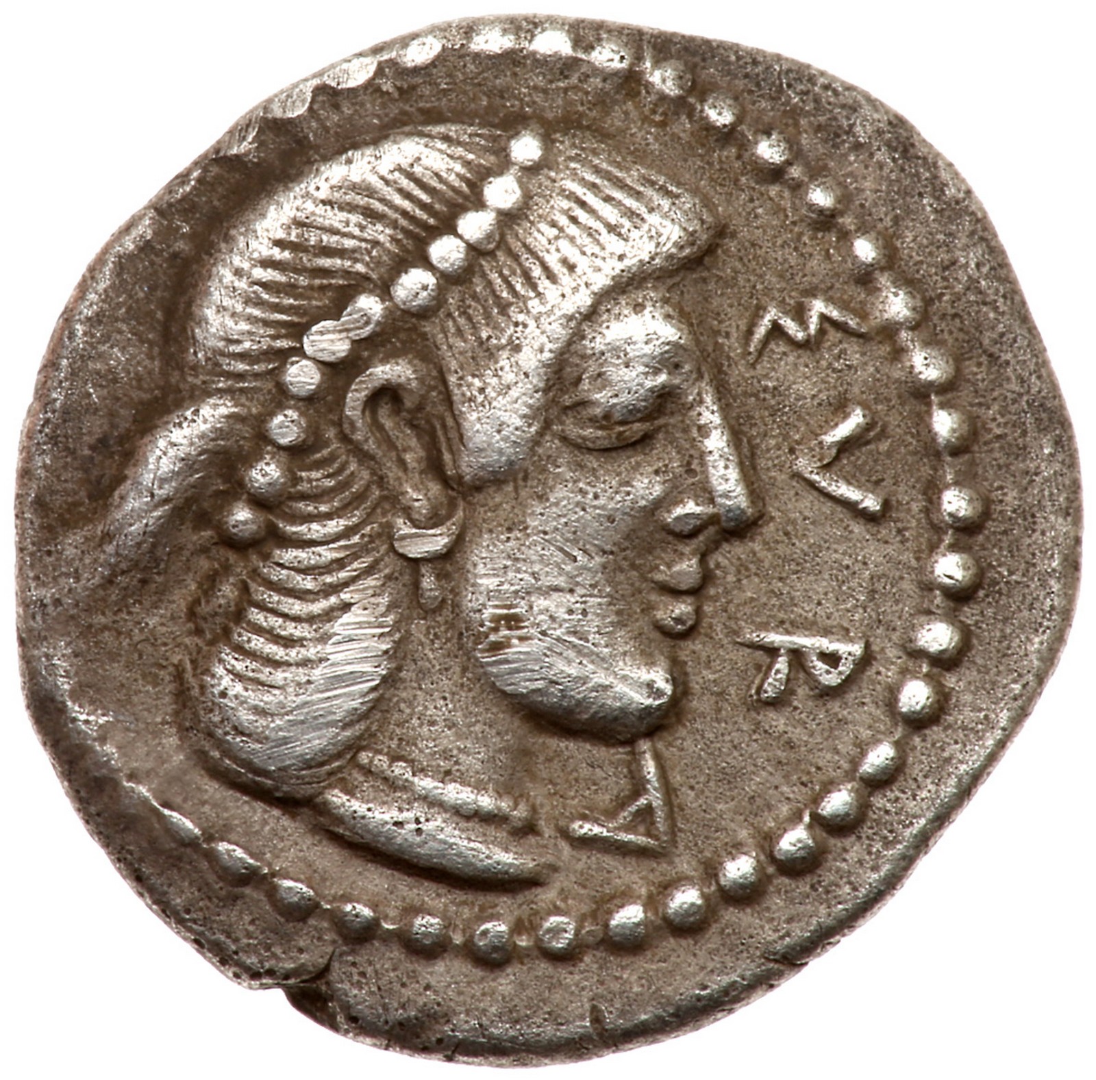 Sicily, Syracuse. Second Democracy. Silver Litra (0.7 g), ca. 466-460 BC. Head of Artemis-Arethusa