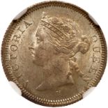 Hong Kong. 5 Cents, 1872/68-H. KM-5. Victoria. Mint fresh luster with lovely toning. NGC graded MS-