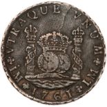 Peru. 8 Reales, 1761-JM (Lima). Eliz-13; KM-A64.2. One Dot. Charles III. Pillar type. Toned. NGC