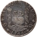 Mexico. 8 Reales, 1766/5-Mo MF. Eliz-65; KM-105. Charles III. Pillar type. PCGS graded Genuine (