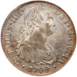 Mexico. 8 Reales, 1799-Mo FM. Eliz-116; KM-109. Charles IV. Nice original luster. PCGS graded AU-55.