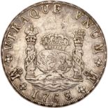 Mexico. 8 Reales, 1763/2-Mo MF. Eliz-56; KM-105. Charles III. Pillar type. NGC graded EF-40.