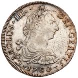 Peru. 8 Reales, 1780-MI (Lima). Eliz-38; KM-78. Charles III. Scarce assayer. Luster. NGC graded