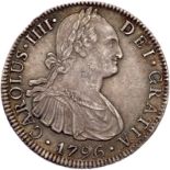 Mexico. 8 Reales, 1796-Mo FM. Eliz-112; KM-109. Charles IV. Toned. NGC graded AU-58.