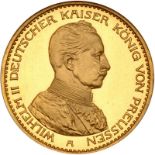 German States: Prussia. Proof 20 Marks, 1913-A. Fr-3833; KM-537. Wilhelm II. Uniformed bust right.