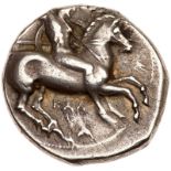 Calabria, Tarentum/Taras. Silver Didrachm (7.7 g), ca. 344-334 BC. Nude youth on horseback galloping