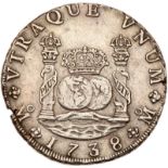 Mexico. 8 Reales, 1738-Mo MF. Eliz-15; KM-103. Philip V. Pillar type. NGC graded Extremely Fine,