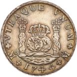 Mexico. 8 Reales, 1744-Mo MF. Eliz-21; KM-103. Philip V. Pillar type. NGC graded Extremely Fine,