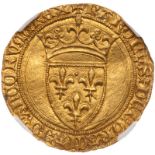 France. Gold Ecu d'Or, undated. Fr-291. Charles VI, 1380-1422. Crowned arms of France. Rev.