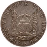 Peru. 8 Reales, 1762-JM (Lima). Eliz-14; KM-A64.2. One dot. Charles III. Pillar type. Toned. PCGS