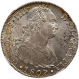 Peru. 8 Reales, 1807-JP (Lima). Eliz-71; KM-97. Charles IV. Lustrous with a hint of golden toning.