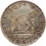 Mexico. 8 Reales, 1755/4-Mo MM. Eliz-41var; KM-104.2. Ferdinand VI. Pillar type. Sharply struck with