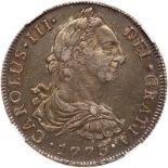 Peru. 8 Reales, 1773-MJ (Lima). Eliz-29; KM-78. Charles III. Assayer incorrect on holder. Scarce.