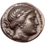 Pamphylia, Perge. Silver Tetradrachm (16.5 g), ca. 250 BC. Laureate head of Artemis right; behind,