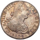 Mexico. 8 Reales, 1804-Mo TH. Eliz-126; KM-109. Charles IV. Trace of luster with golden toning.