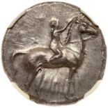 Calabria, Tarentum/Taras. Silver Didrachm (7.89 g), ca. 302-280 BC. Philiarchos, magistrate. Nude