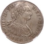 Guatemala. 8 Reales, 1809-NG M. Eliz-68; KM-64. Ferdinand VII. Draped laureate bust of Charles IV