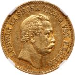 German States: Hesse-Darmstadt. 20 Marks, 1874-H. Fr-3784; KM-352; J-217, Ludwig III. One year type.