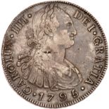 Guatemala. 8 Reales, 1795/4-NG M. Eliz-51; KM-53. Charles IV. Unpriced overdate in KM. Overdates