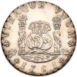 Mexico. 8 Reales, 1761/0-Mo MM. Eliz-52v; KM-105. Charles III. Pillar type. Altered surface.
